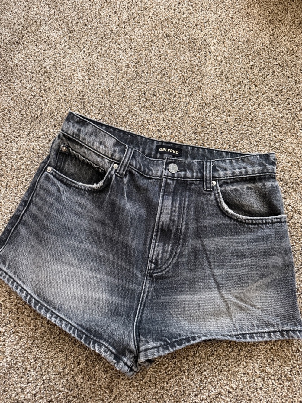 GRLFRND Washed Charcoal High-Rise Denim Shorts